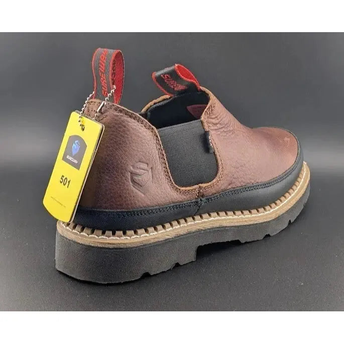 SUREWAY Men Size 10 Slip-On Work Boots SW501 Dk Brown Full Grain Tumbled Leather SUREWAY Men Work Boots Sureway