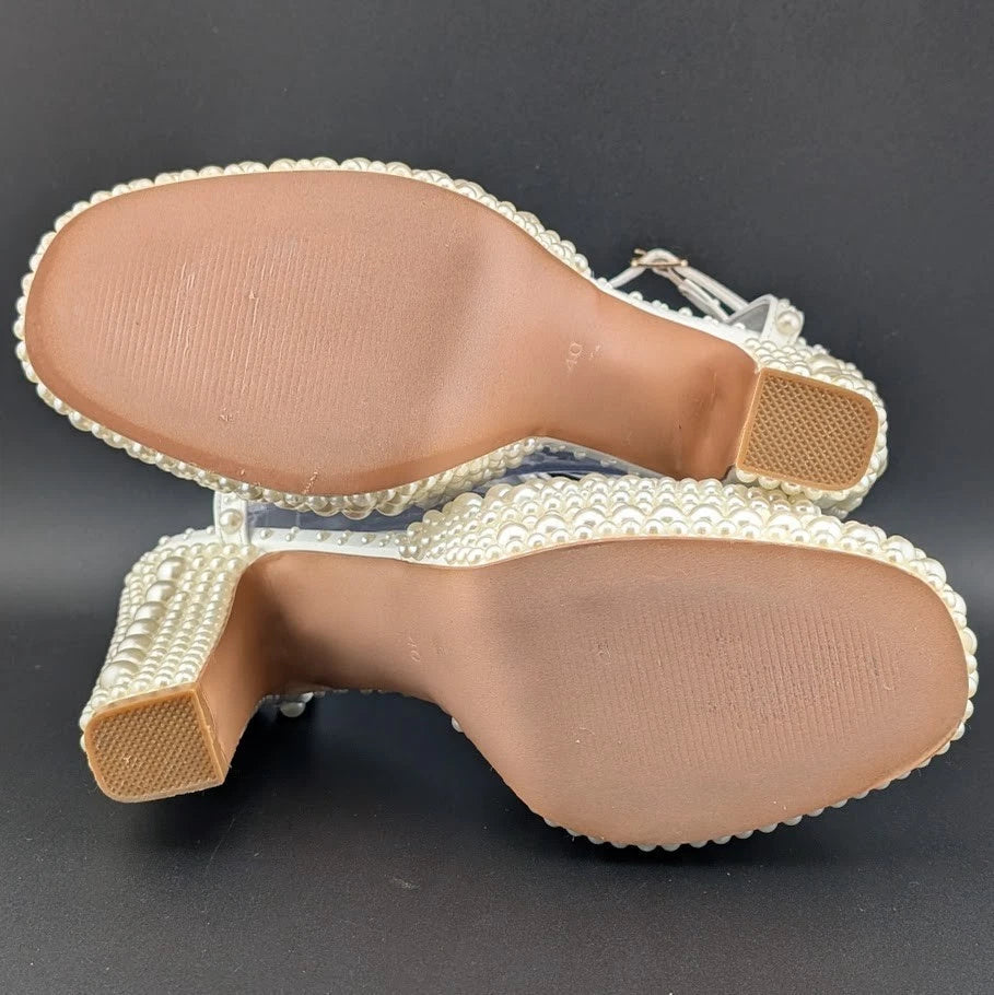 Womens EU 40 Open Toe Pearl Platform Heels Chunky Buckle Ankle (US 9-9.5) SoleComfort.shoes