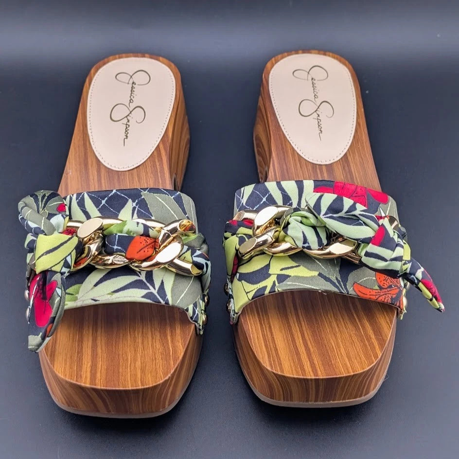 JESSICA SIMPSON Size 7 Resima Multicolor Lily of Jungle Slip On Platform Sandals SoleComfort.shoes