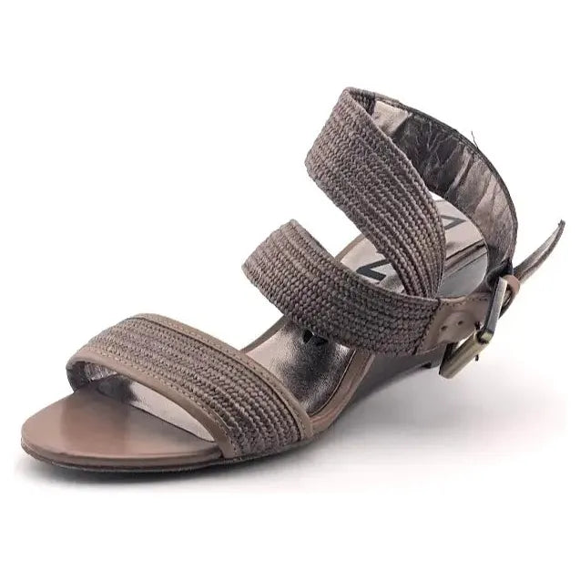 DKNY Wedge Sandals With Buckle Elastic Straps Brown Metallic Size 5.5 DKNY