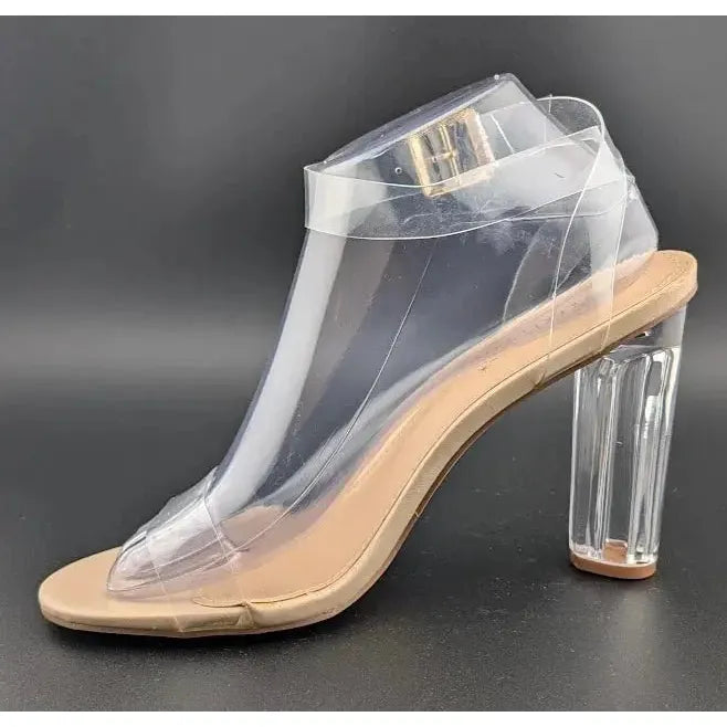 Women's Acrylic 4" Heel Clear Strap Sandal Size US 9 Nude Fashion Dress Shoe ShoeDazzle