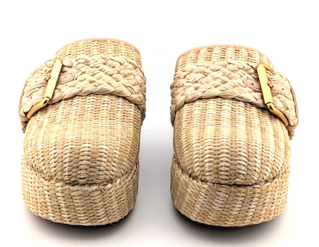Sam Edelman Circus NY Jacey Natural Raffia Platform Clog Mule Wedge Slide Sz 7.5