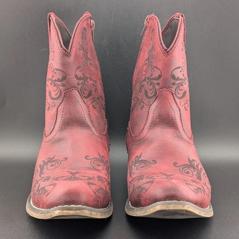 Roper Size 10 Short Stuff Embroidery Snip Toe Cowboy Booties Womens Casual Boot SoleComfort.shoes