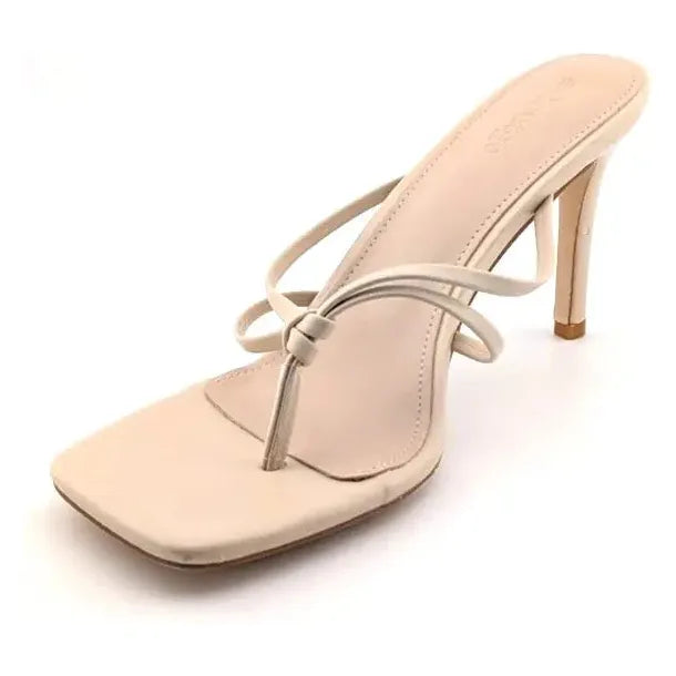 Coutgo Heeled Sandal Strappy Square Toe Fashion Thong Stiletto Size 9.5 Coutgo