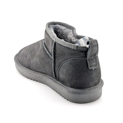 Women Genuine Grey Suede Booties w/  Faux Fur Lining Memory Foam Slip-on Boots Dream Pairs