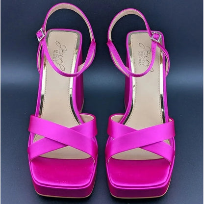 NEW | Jewel Badgley Mischka Sz 8 Rainbow Chunky Platforms Pink Satin JW4628 SoleComfort.shoes