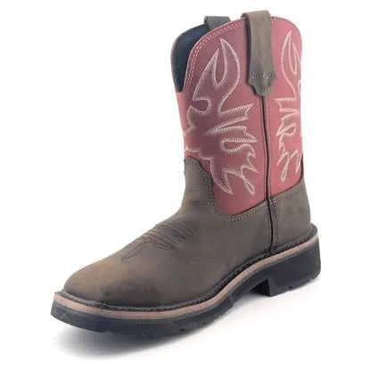 Hytest Women's US Size 6.5 Safety Steel Toe Brown/Red Cowgirl Work Boots K17122 Hytest Women's Work Boots Hytest