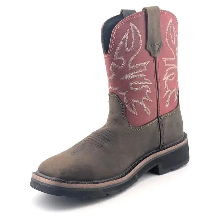 Hytest Women's US Size 6.5 Safety Steel Toe Brown/Red Cowgirl Work Boots K17122 Hytest Women's Work Boots Hytest