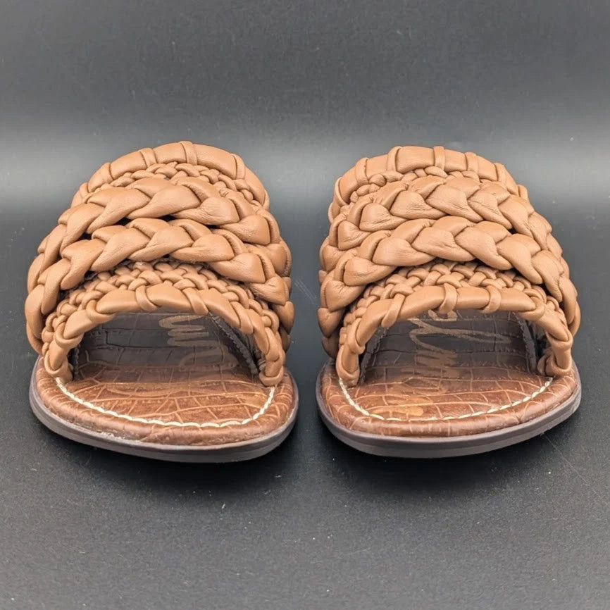 Sam Edelman Giada Flat Sandals Open Toe Women's Leather Light Cuoio Brown Size US5 EU35 SoleComfort.shoes