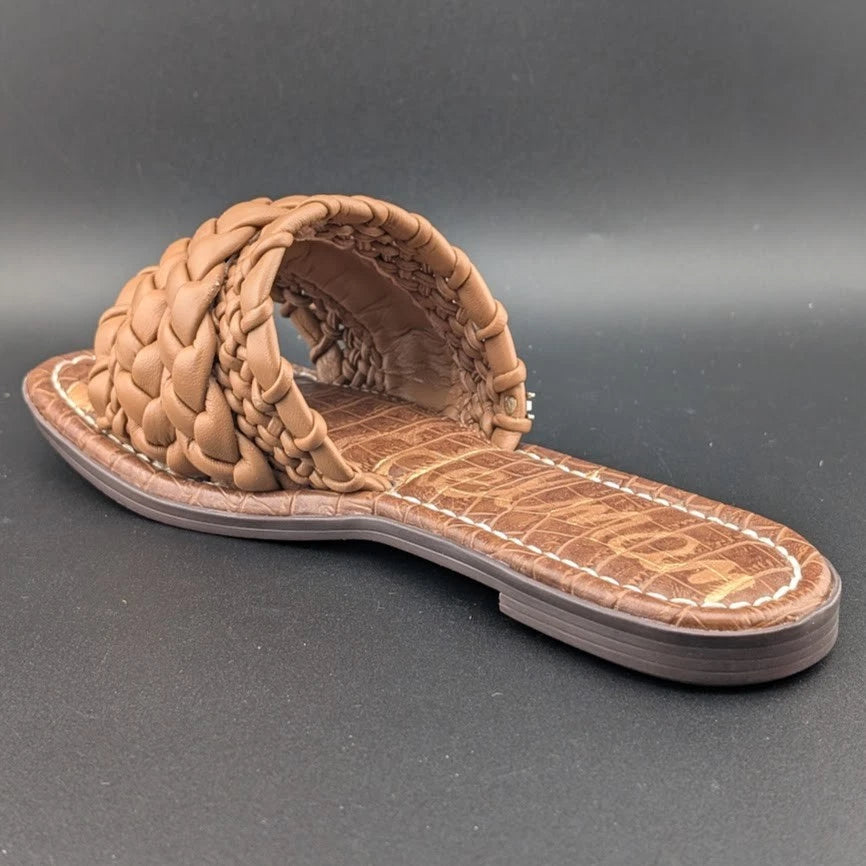 Sam Edelman Giada Flat Sandals Open Toe Women's Leather Light Cuoio Brown Size US5 EU35 SoleComfort.shoes