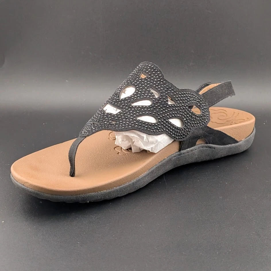 Rockport Sandals Womens Ridge Black 10 Leather Thong Slingback Shoe w/ Sparkles SoleComfort.shoes