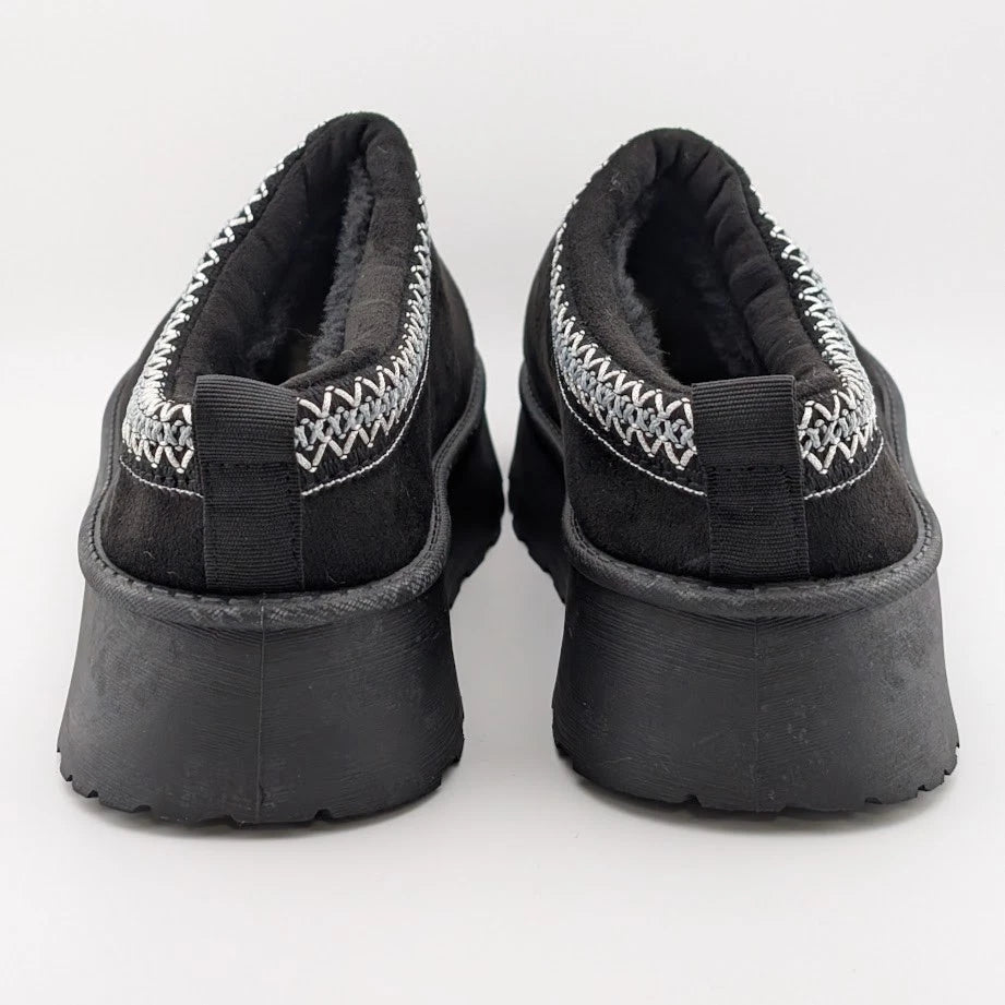 Samilor Size 10 Black Faux Fur Textile Suede Platform Booties embroidered collar SoleComfort.shoes