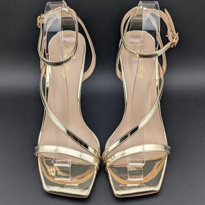 Women Sz 8 High Stiletto Heels Square Open Toe Sandal Ankle Strap Sexy Elisabet Tang SoleComfort.shoes