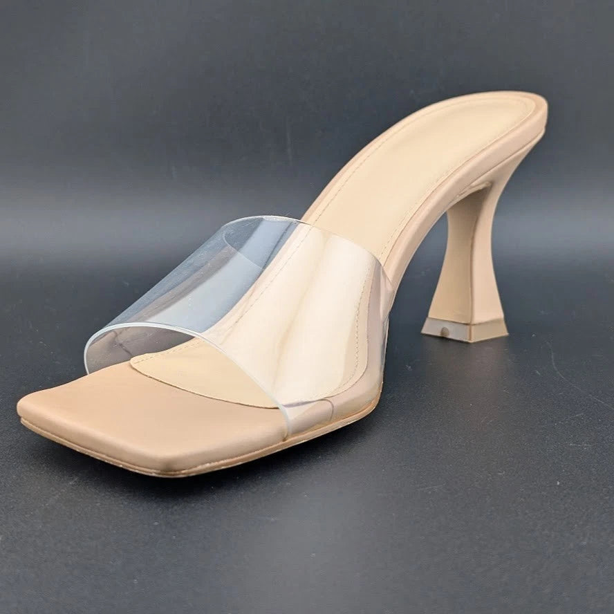 Women Size 7.5 Square Open Toe Low Kitten Heel Sandals Slip On Mule Slide SoleComfort.shoes