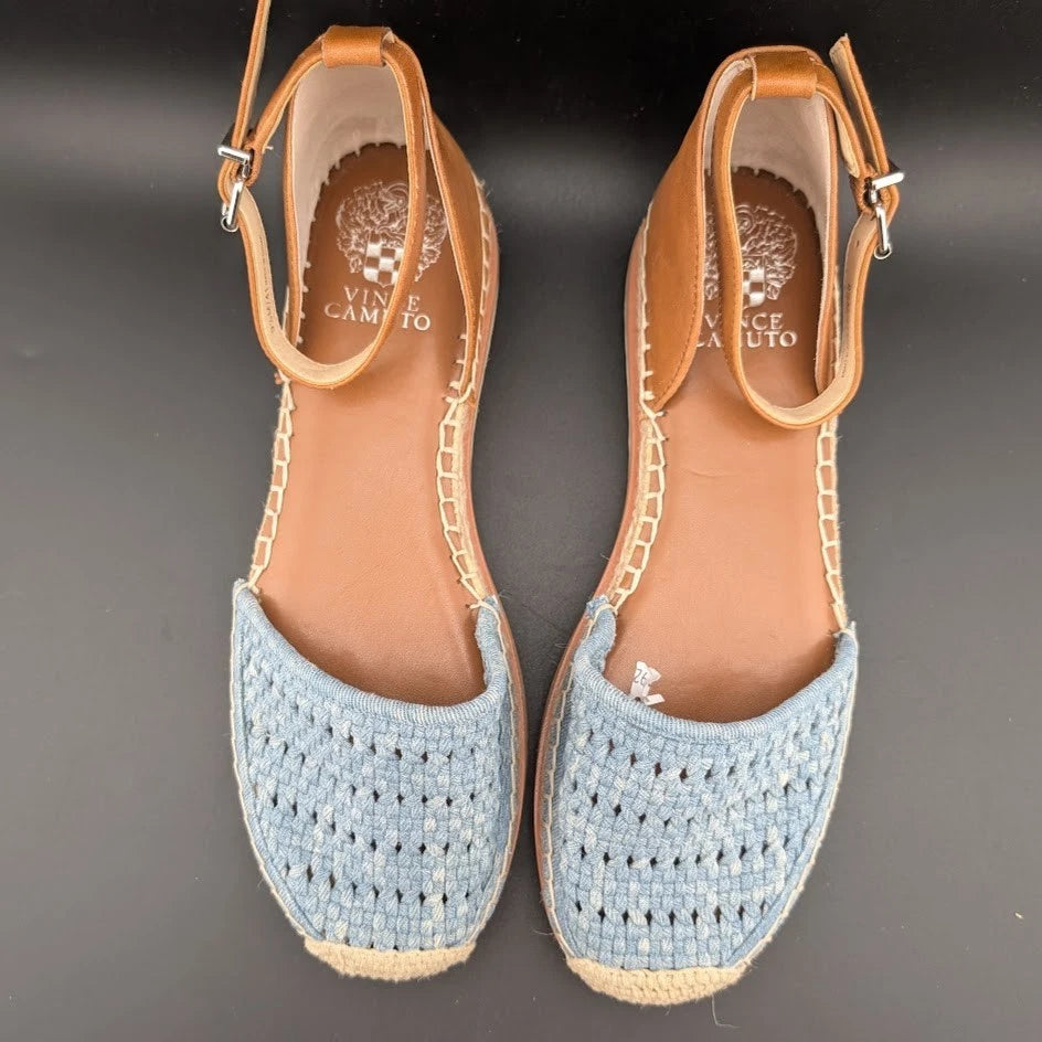 Vince Camuto Size 9.5 Women's Blue Espadrille Sandals w/ Ankle Strap Closed Toe SoleComfort.shoes