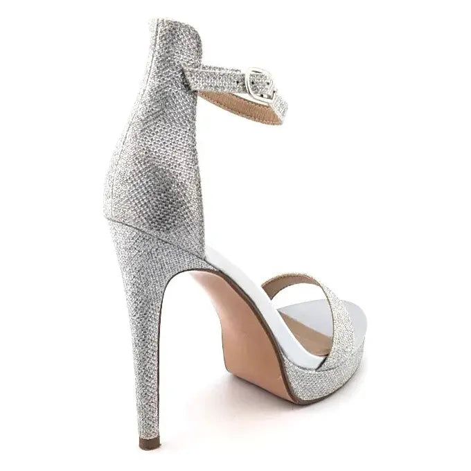 Pre-owned IDIFU Stiletto Platform Sandals Women's Size 8.5 SILVER Glitter Dressy Open Toe - SoleComfort.shoes