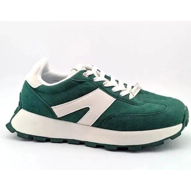 Lucky Step Women's Size 8M Retro Platform Sneaker in Green and White Lucky Step