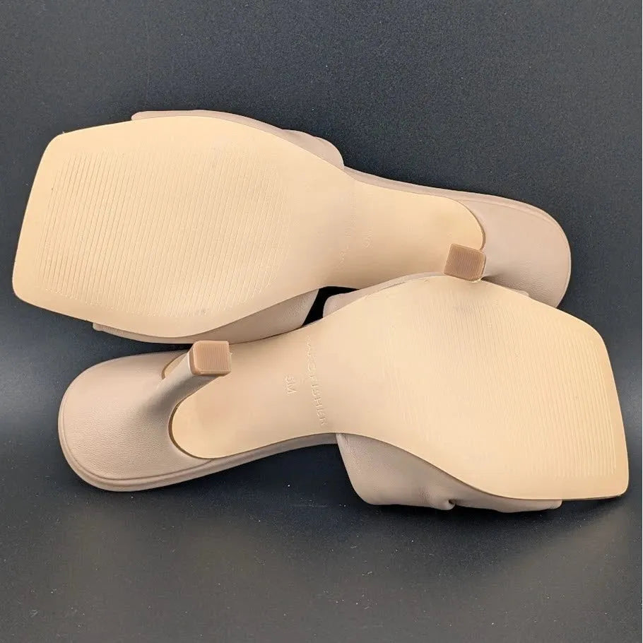 MARC FISHER DALIOT Beige/Tan Square Toe Mule Heeled Sandals with Knot Super Soft SoleComfort.shoes