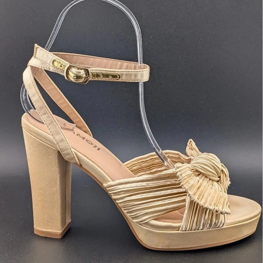 Womens Sz 36 Satin Bow Sandals Chunky Block Heel Open-Toe Platform Dress or Casual Amoji