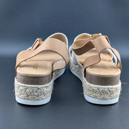 Women's Size 10 Soda Bryce Espadrille Ankle Strap Platform Sandal Light Brown SoleComfort.shoes
