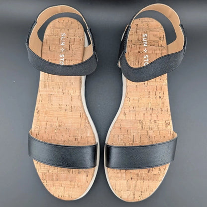 Womens Size 8 Sun Stone Melanyy Espadrille Ankle Strap Platform Sandal Black SoleComfort.shoes