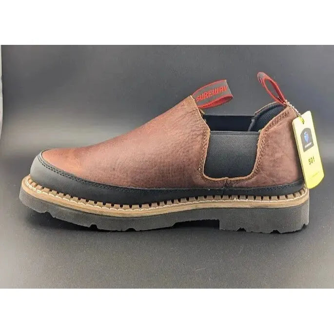 SUREWAY Men Size 10 Slip-On Work Boots SW501 Dk Brown Full Grain Tumbled Leather SUREWAY Men Work Boots Sureway