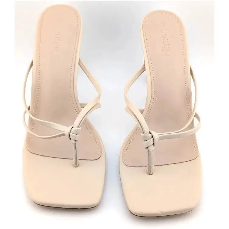 Coutgo Heeled Sandal Strappy Square Toe Fashion Thong Stiletto Size 9.5 Coutgo