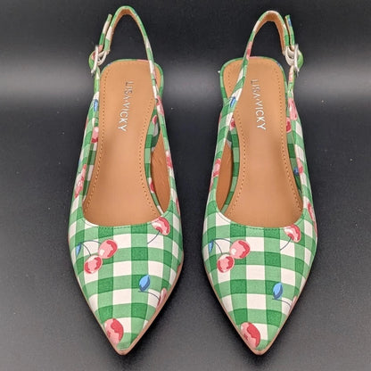 Lisa Vicky Womens 6 Zee Pointed Toe Slingback Pump Green Cherry New In Box SoleComfort.shoes