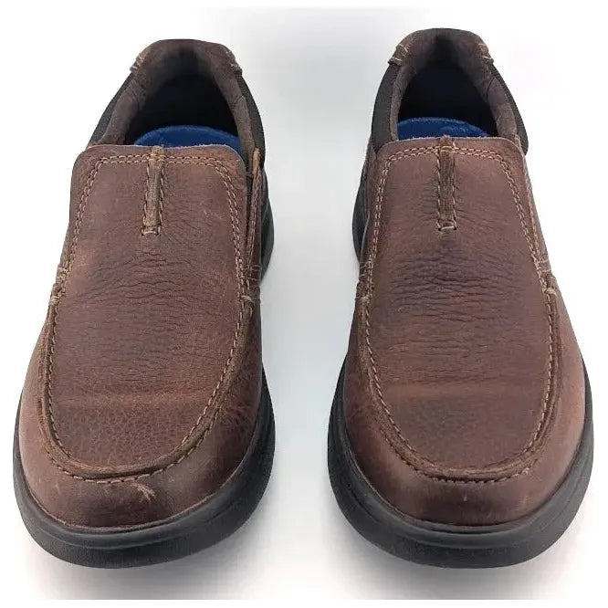 Clarks Mens Size 7 Bradley Free Slip On Leather Loafers Tan Tumbled Shoes 54366 - SoleComfort.shoes