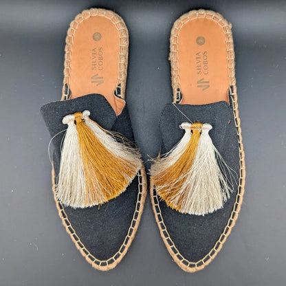 *NEW* Silvia Cobos Size 9 Womens Slip On Tassel Espadrilles Black Canvas S solecomfort.shoes ( SoleComfort.shoes
