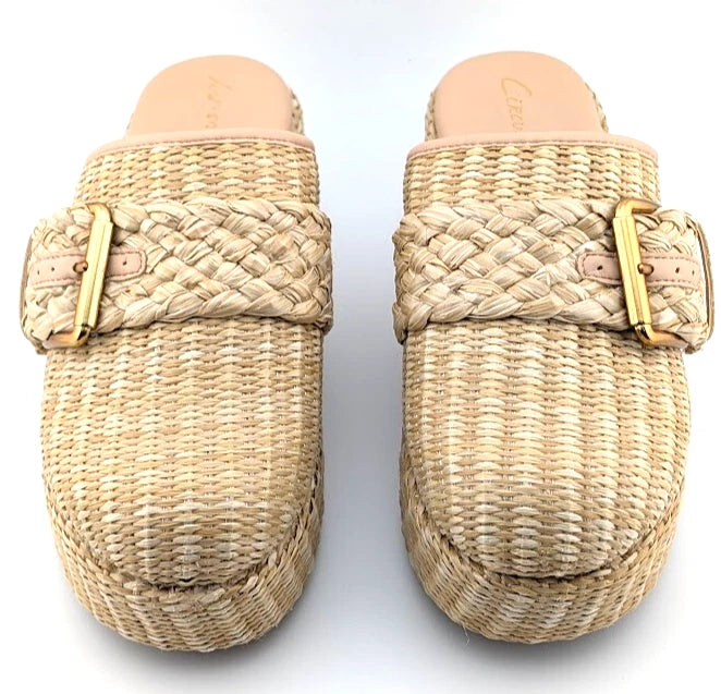 Sam Edelman Circus NY Jacey Natural Raffia Platform Clog Mule Wedge Slide Sz 7.5