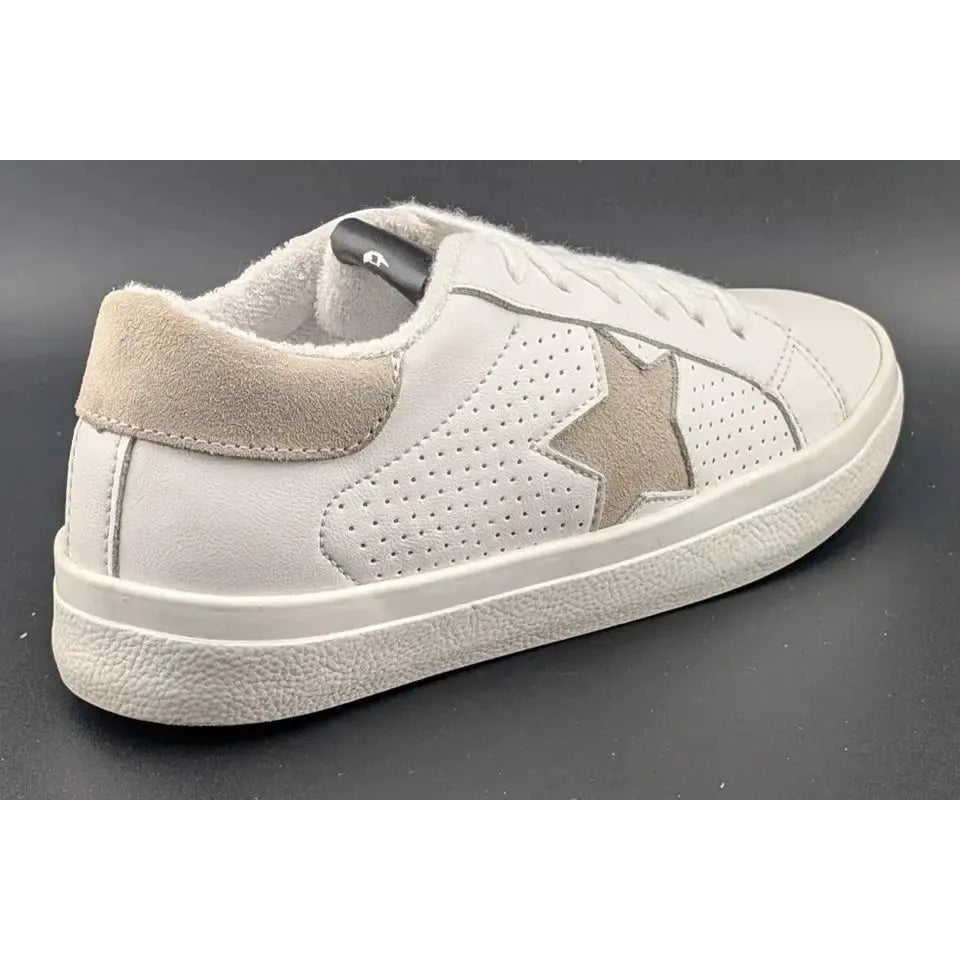 Steve Madden Women Size 6.5 Starling Sneaker White Multi Tan Sneaker Star Leather - SoleComfort.shoes
