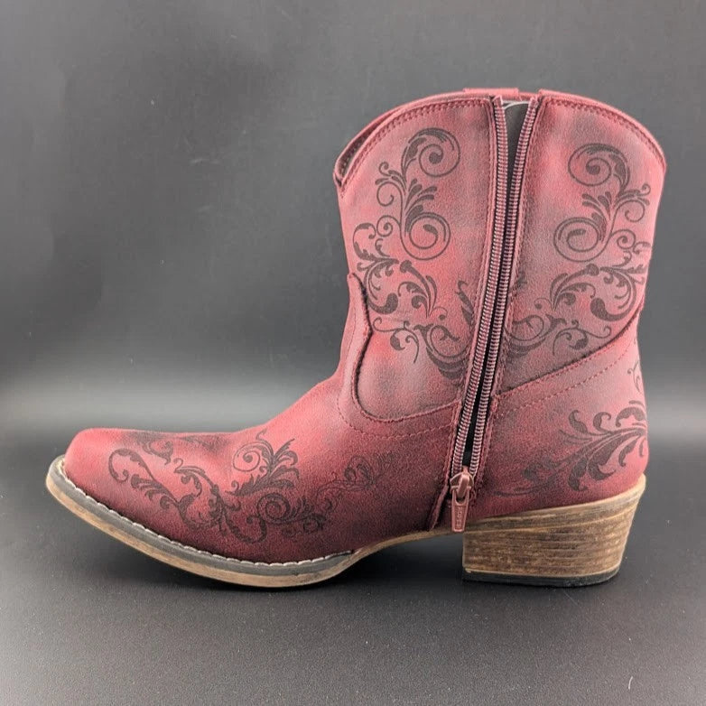 Roper Size 10 Short Stuff Embroidery Snip Toe Cowboy Booties Womens Casual Boot SoleComfort.shoes
