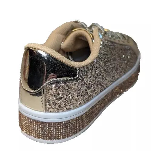 LUCKY STEP Size 8 Glitter Sneakers Lace up Fashion Sneakers Sparkly Shoes for Women