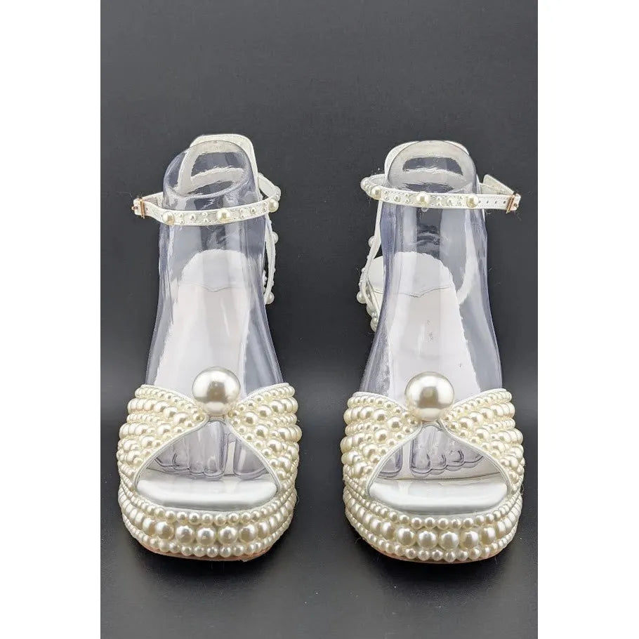 Womens EU 40 Open Toe Pearl Platform Heels Chunky Buckle Ankle (US 9-9.5) SoleComfort.shoes