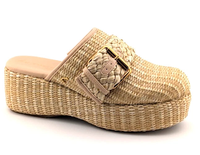 Sam Edelman Circus NY Jacey Natural Raffia Platform Clog Mule Wedge Slide Sz 7.5
