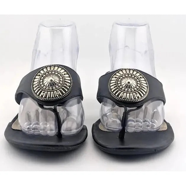 Pre-owned Impo Women Sandals Black with Sun Medallion Size 7.5 - SoleComfort.shoes