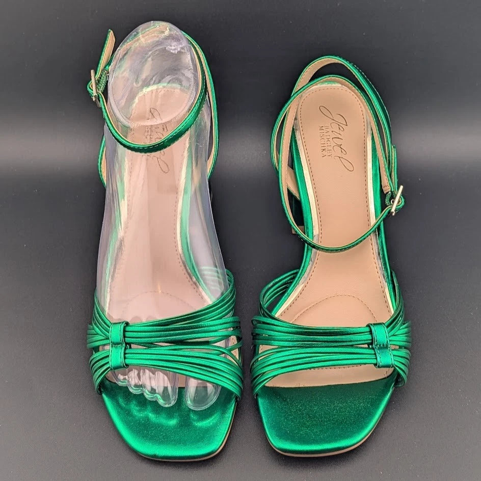 Jewel Badgley Mischka Sz 7.5 Michelle Ankle Strap Green Sandals Holiday Special SoleComfort.shoes