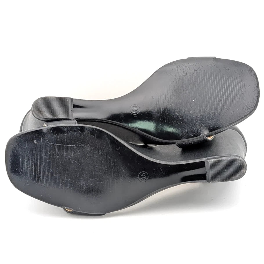 IDIFU Black Wedge Dress Sandal with Round Toe and Ankle Strap Size 8.5 IDIFU