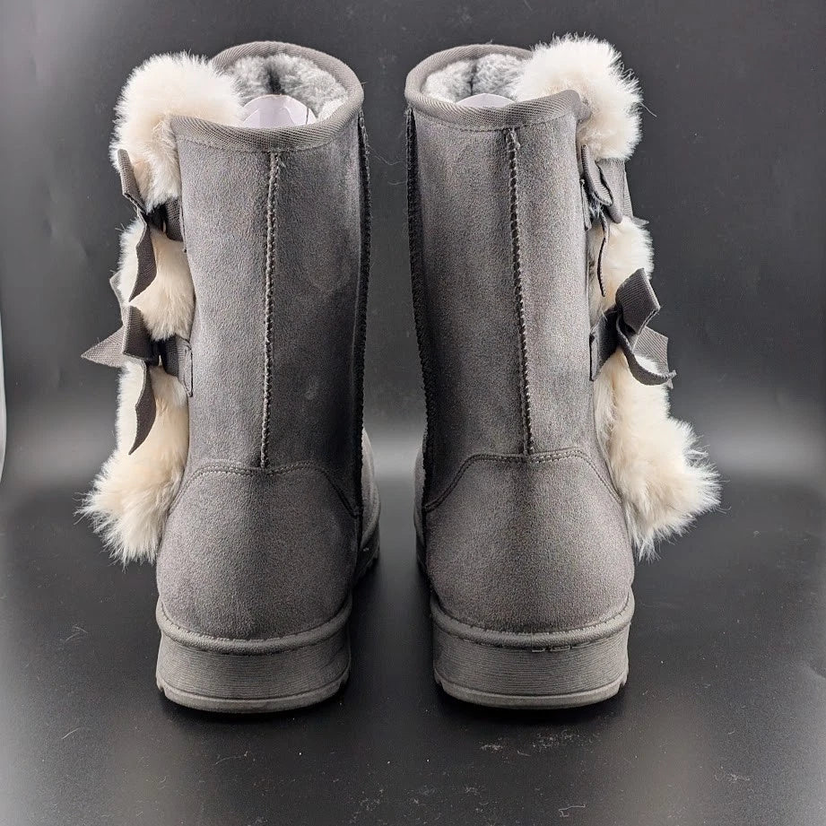 Koolaburra by UGG Size 11 Victoria Short Winter Boots Women's Grey -2 Bow 4 Puff SoleComfort.shoes
