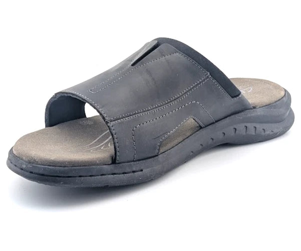 Clarks Mens Size 9.5W Walkford Band Slide Sandal Black Leather - Summer's Staple