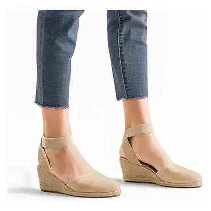 Dream Pairs Sandals | Womens 5.5 "Amanda" Espadrille Beige Cotton | 2.4" Wedge Dream Pairs