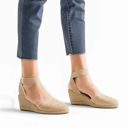 Dream Pairs Sandals | Womens 5.5 "Amanda" Espadrille Beige Cotton | 2.4" Wedge