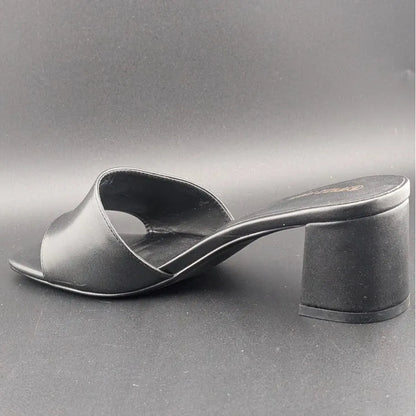 PIZZ ANNU Women's Size 9 Wide Chunky Block Heels Slip-on Mule Heels, Black SoleComfort.shoes