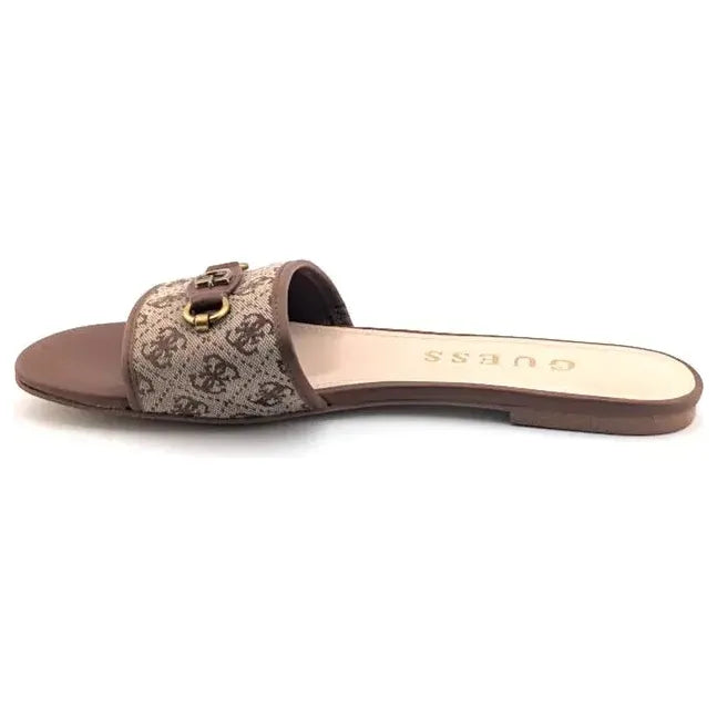 Pre-Owned Guess "Hammi" Women's Size 11 Slide Sandal Medium Brown with Medallion - SoleComfort.shoes