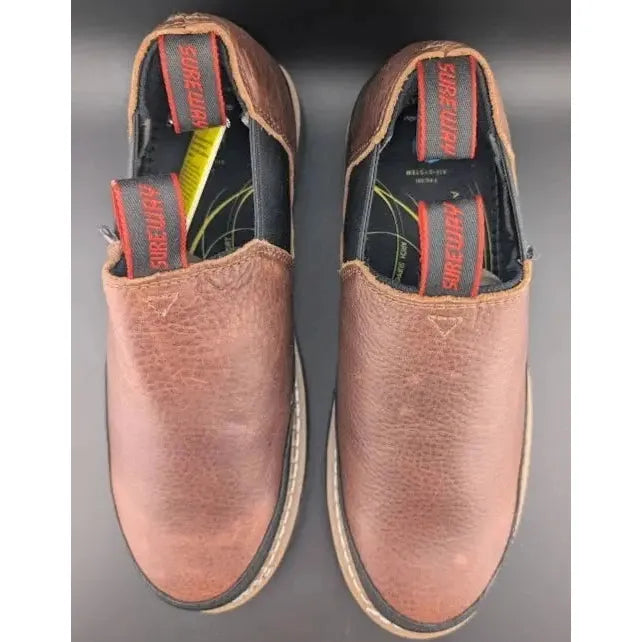 SUREWAY Men Size 10 Slip-On Work Boots SW501 Dk Brown Full Grain Tumbled Leather SUREWAY Men Work Boots Sureway