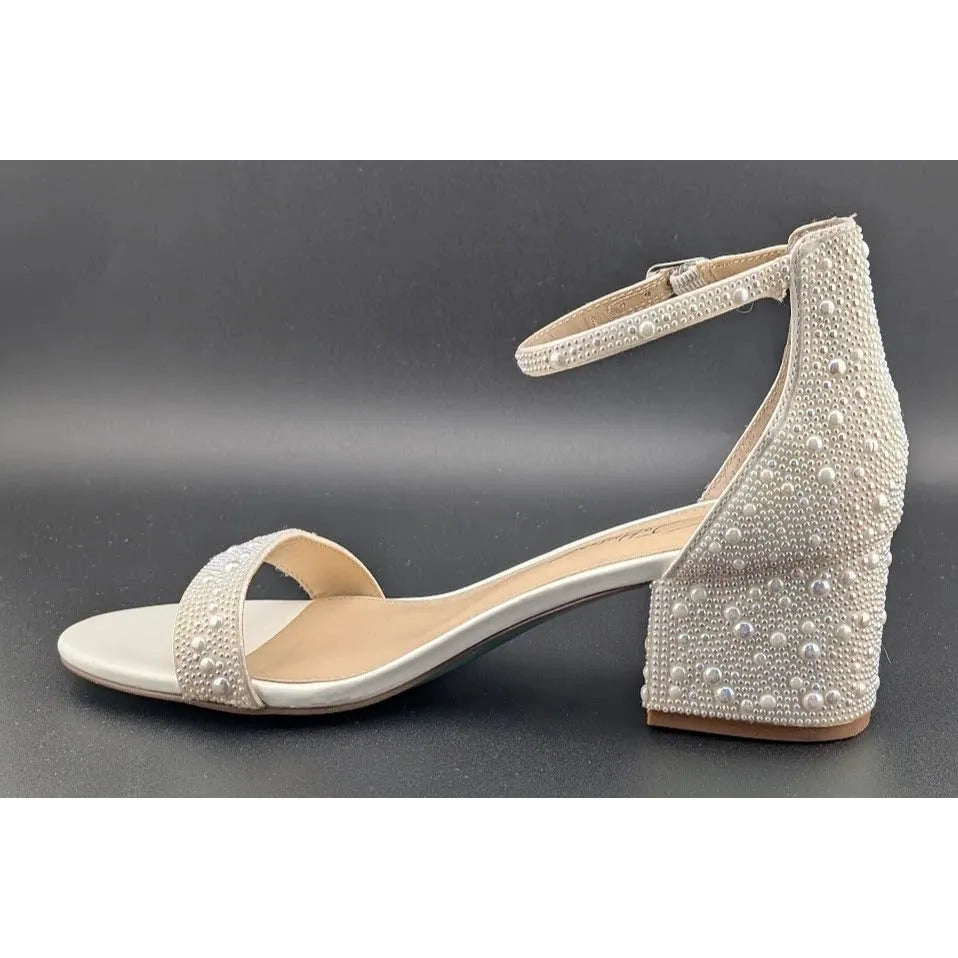 Blue by Betsey Johnson Women's Size 7.5W Mari Heeled Sandal Champagne SoleComfort.shoes
