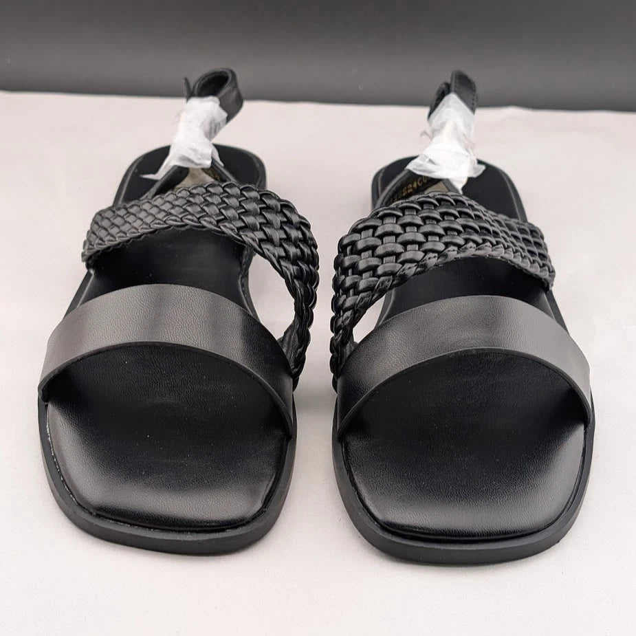 Women's Size 7.5 Black Open Toe Braided Ankle Strap Summer Sandals SoleComfort.shoes