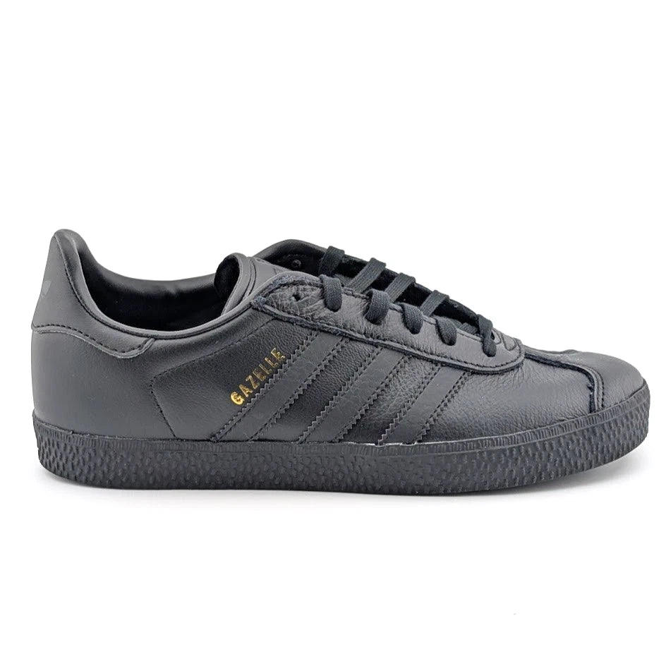 adidas Kids Size 4Y Gazelle Black w/ Gold Leather Shoes Sneaker BY9146 Unisex SoleComfort.shoes