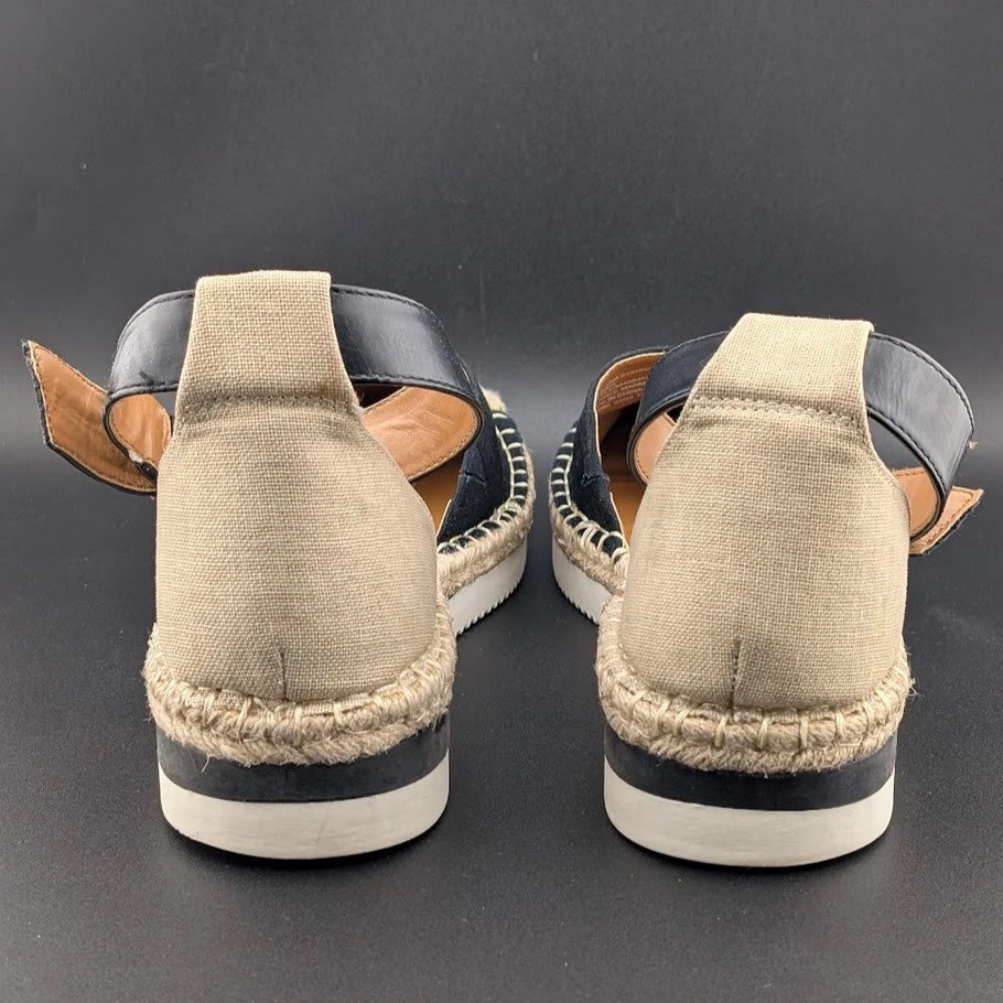 a.n.a Womens Size 9.5M Clara Wedge Sandal Espadrilles w/ Rubber Soles - Black SoleComfort.shoes